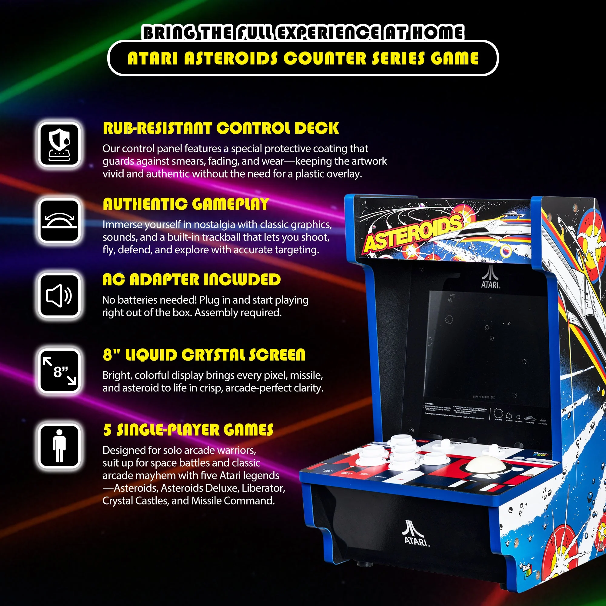 Atari Asteroids Counter Series Arcade Game with 8 Inch Screen - Image 3