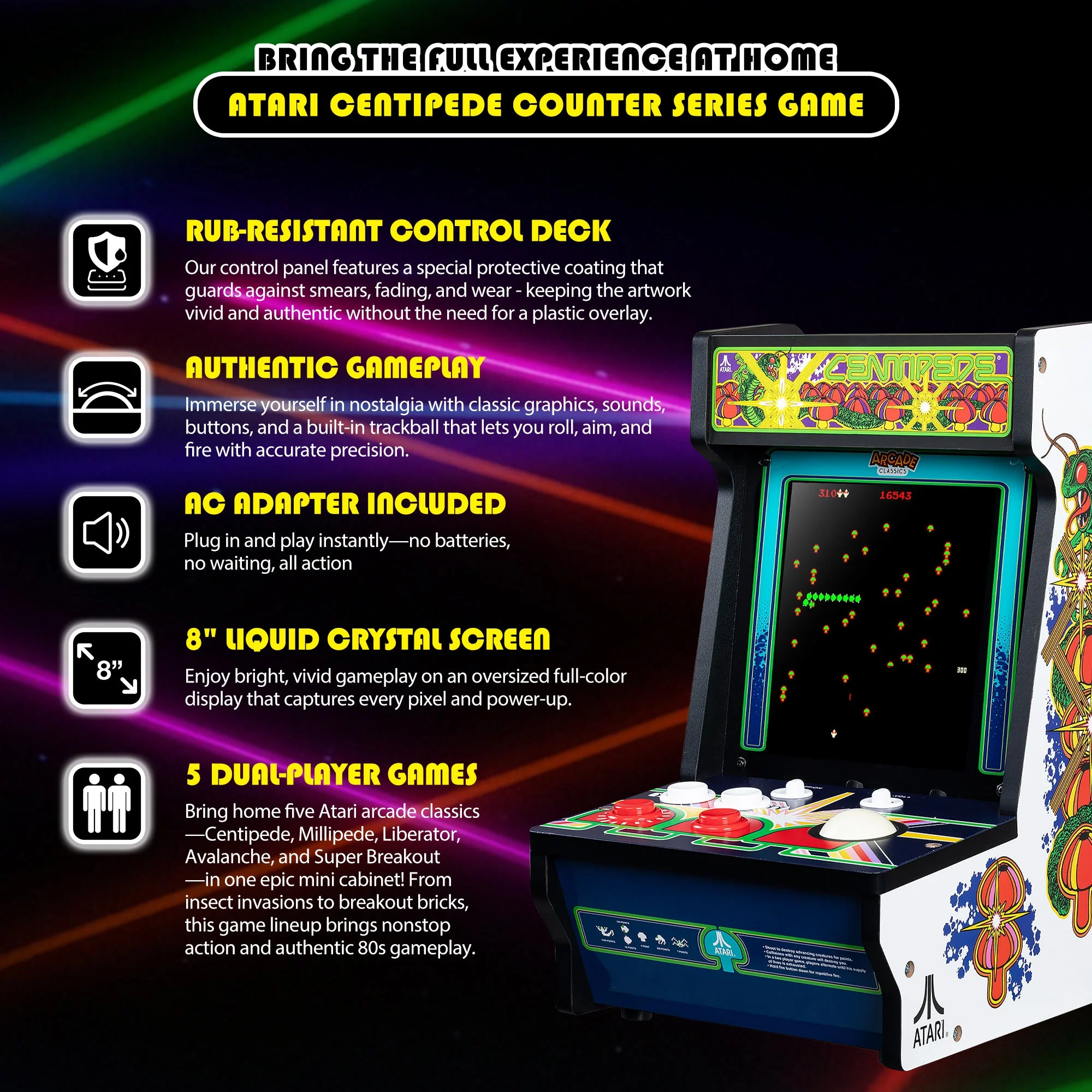 Atari Centipede Counter Series Arcade Game with 8 Inch Screen - Image 3