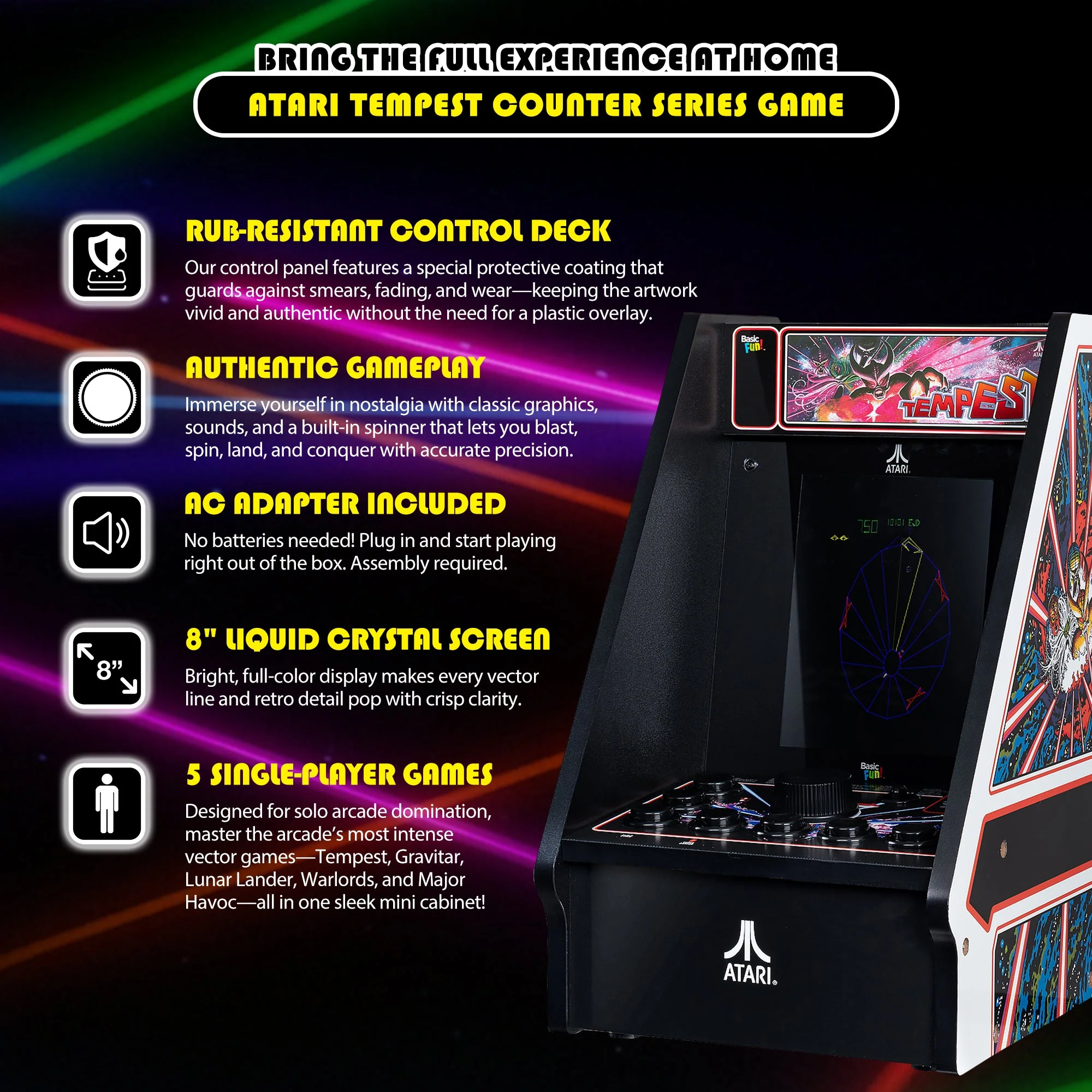 Atari Tempest Counter Series Arcade Game with 8 Inch Screen - Image 3